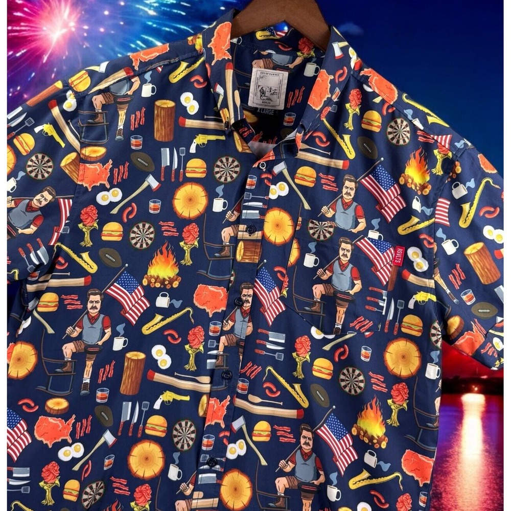 RSVLTS Blue Patriotic BBQ Button Down Shirt